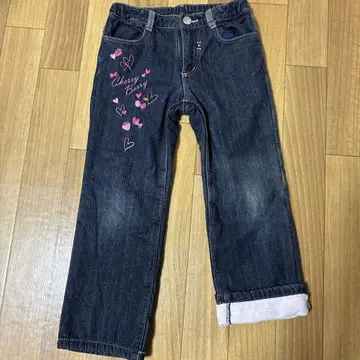 메조 피아노 자수 데님 팬츠 안감 플리스 110 헤이세이 여아