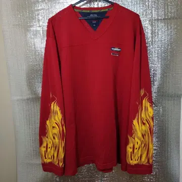 [레어] TOMMY JEANS 레드 V넥 XL 타미힐피거 긴팔 티셔츠
