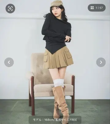3.3 필드 트립 플리츠 미니 스커트 베이지 프리 사이즈