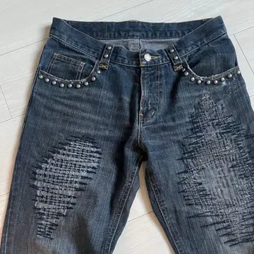 y2k 00s custom culture 스터드 데미지 데님 팬츠
