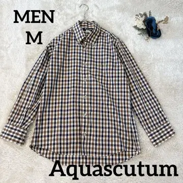 Aquascutum H.N. 체크 무늬 긴팔 셔츠 면 100% 남성용 M