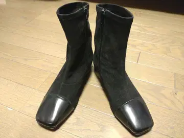 알파 큐빅 부츠 숏 콤비 스웨이드 블랙 스퀘어
