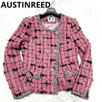 오스틴 리드 트위드 노카라 자켓 핑크 블랙