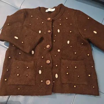 ZARA 비즈 브라운 알파카 가디건