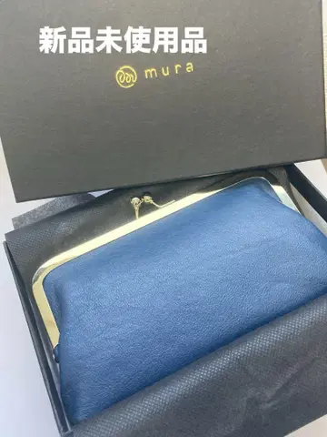 미사용 새상품 mura 파랑 가죽 가마구치 지갑 박스형