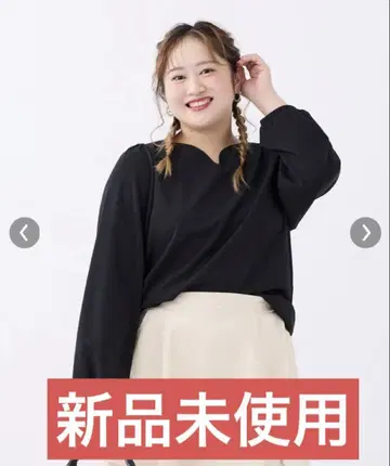 니센 빅 사이즈 여리여리 하트넥 티셔츠 블랙 4L