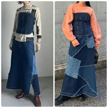 아메리빈티지 패치워크 셋업 데님 롱 스커트만