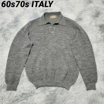 60s 70s EURO vintage 이탈리아제 긴팔 카라 부착 니트 세