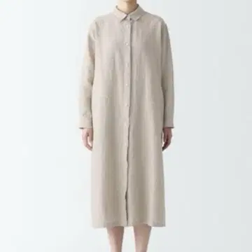 새상품급 muji 워싱 린넨 셔츠 원피스 아이보리