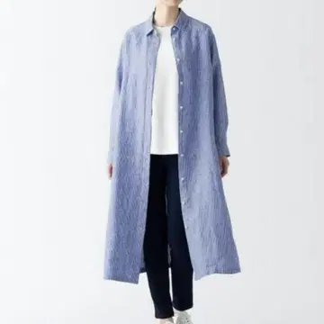 새상품급 MUJI 린넨 워싱 셔츠 원피스 베이지