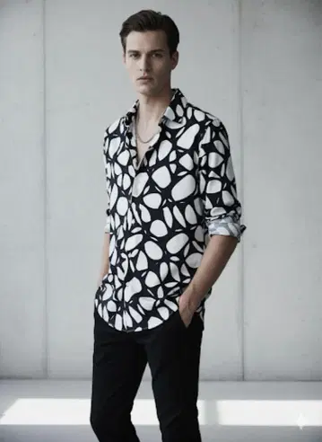 자라 ZARA 셔츠 긴팔 올 패턴 레귤러 핏 스트레치 M