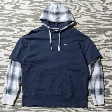 Y2K TOMMY JEANS 타미진스 체크 레이어드 후드티