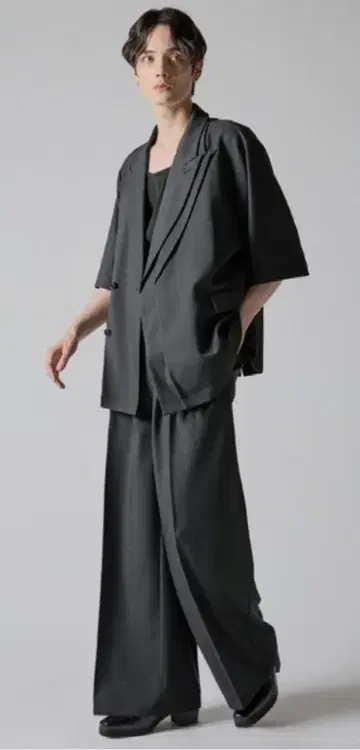 CLEL 린넨 블렌드 더블 라펠 반팔 테일러드 자켓 셋업