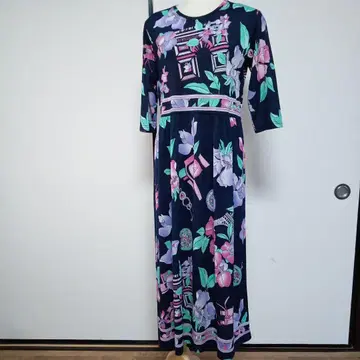룸웨어 레오나르풍 그레이지 산치바메타 꽃다발 패턴 원피스 5분 소매 XL