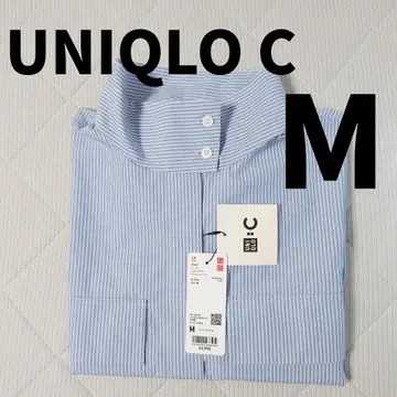 유니클로C 코튼 스탠드 카라 셔츠 자켓 스트라이프 블루 M