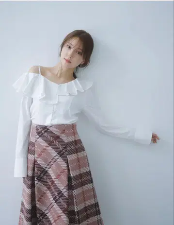 새상품급 스나이델 로빙 체크 롱 스커트 핑크