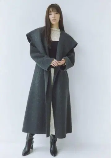 빅 칼라 리버 롱 코트 차콜 그레이