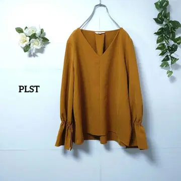 플라스테 V넥 블라우스 소매 프릴 M
