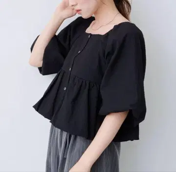 kastane 벌룬 7부 소매 블라우스 블랙
