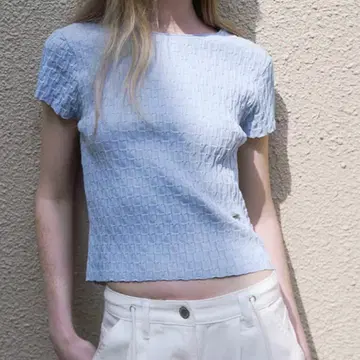 아틀리에 나인 백 스트링 크롭 니트 상의 반팔 파랑