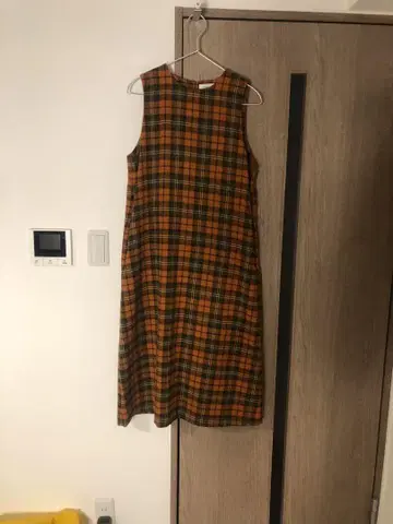 BEAMS BOY 폴리에스테르 체크 슬리브리스 원피스