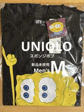 유니클로 스펀지밥 블랙 T셔츠 남성용 M 미사용 새상품
