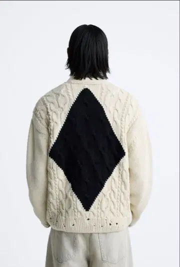 ZARA 텍스처 케이블 니트 가디건 울 혼방