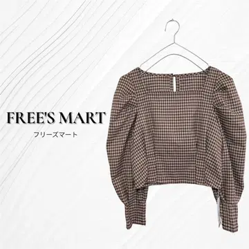 [ 새상품 택 포함 ] 프리즈마트 퍼프 슬리브 체크 무늬 블라우스 브라운