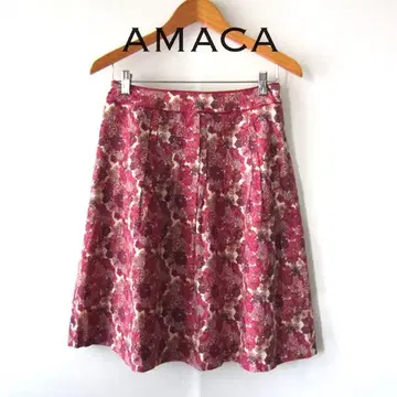 새상품급 AMACA 아마카 리버티 프린트 무릎 기장 플레어 스커트