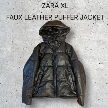 ZARA FAUX LEATHER CROPPED PUFFER JACKET