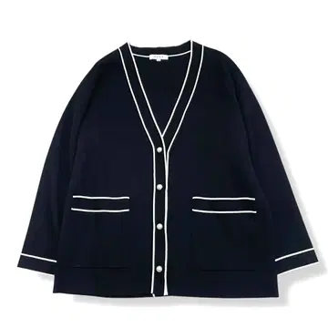 PLST 고급 펄 버튼 긴팔 가디건 블랙 화이트 라인 S 사이즈