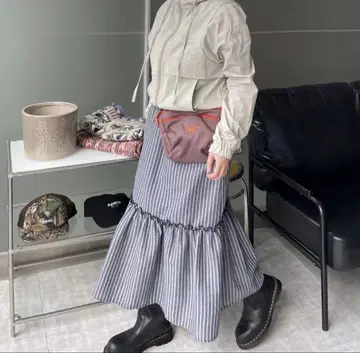 com9ure. stripe seersucker skirt 롱 스커트