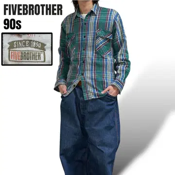 레어 90s FIVE BROTHER 이중직 체크 헤비 플란넬 셔츠