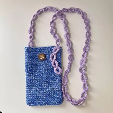 라메 믹스 크로셰 뜨개질 스마트폰 숄더백 블루 x 퍼플 숄더백