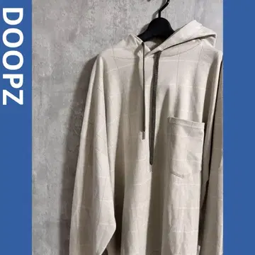 DOOPZ 도프스 체크 무늬 베이지 후드 부착 후드티