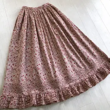 카네코 이사오 꽃무늬 밑단 핀턱 피코프릴 스커트