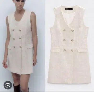 ZARA 롱 텍스처 베스트 트위드 원피스 베스트 새상품