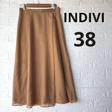 [새상품급] INDIVI 인디비 롱 플레어 스커트 카멜