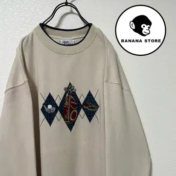 90s 자수 맨투맨 빈티지 베이지 골프 스리랑카 제작 속기모