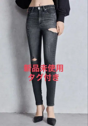GYDA 미들 허리 SIDE RIPPED 스키니 데님 팬츠