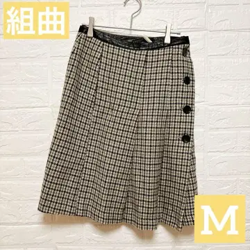 KUMIKYOKU 체크 무늬 울 혼방 사다리꼴 스커트