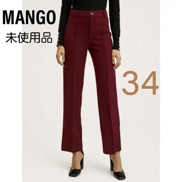 [미사용품] MANGO 스트레이트 롱팬츠 34 S 보르도 빨간색