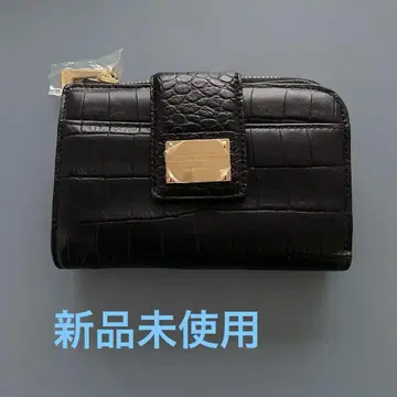 LEATHER JEWELS 이단 접이식 천연 가죽 악어 엠보싱 블랙