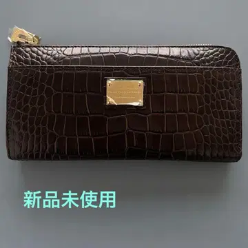 레자 쥬얼스 크로커다일 패턴 장지갑 라운드 지퍼 천연 가죽 브라운