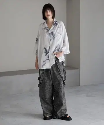 cussil 루즈 실루엣 더블 서스펜더 와이드 팬츠 블랙 계열 L