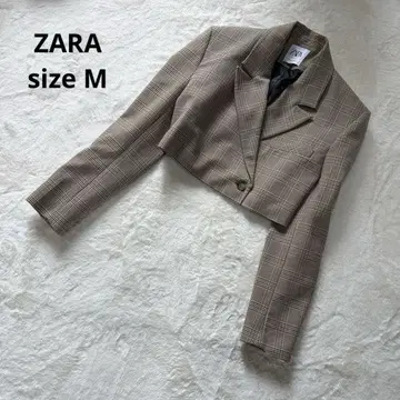 ZARA 테일러드 자켓 숏 기장 체크 무늬 M 베이지