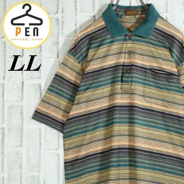 [ 레트로 구제 의류 ] 피케 셔츠 랜덤 보더 코튼 빅 실루엣 LL