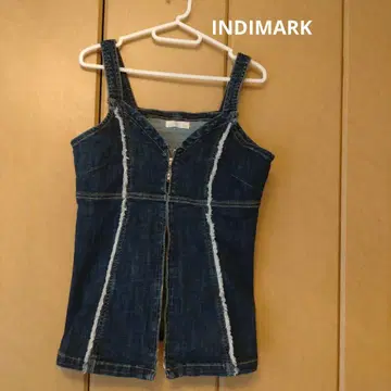 다크 데님 탱크탑 프린지 가공