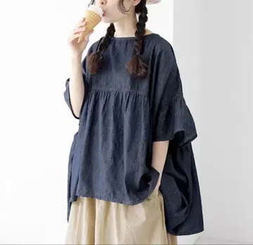 Sorte cuff 솔테카프 데님 와이드 블라우스 인디고