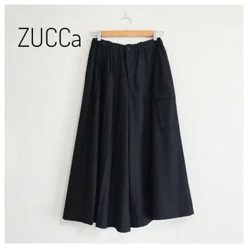 새상품급 ZUCCa 비대칭 와이드 팬츠 블랙 플리츠 포켓 뒷면 밴딩